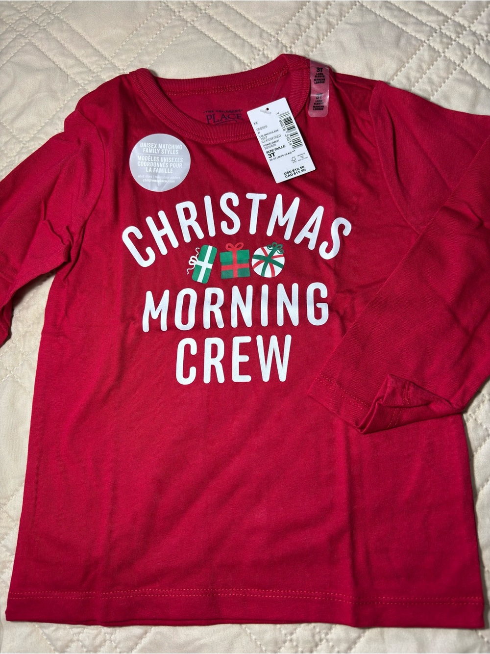Children's Place 3T "Christmas Morning Crew" Holiday Tee